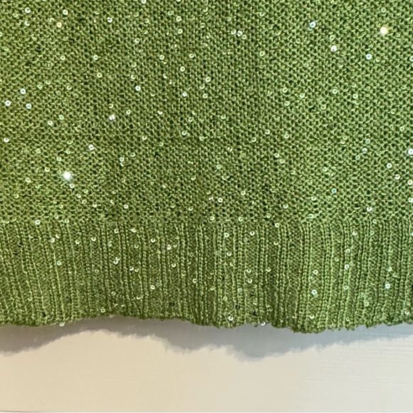 Questions by Say What? Green Sequined Sweater Short Sleeve Large - Picture 4 of 8